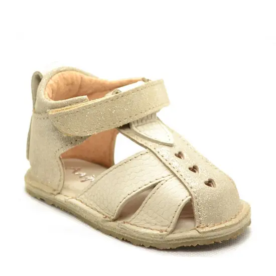 Sandale copii din piele naturala cu talpa flexibila vibram, crem auriu- RO-101-9-23-By Pebebe-