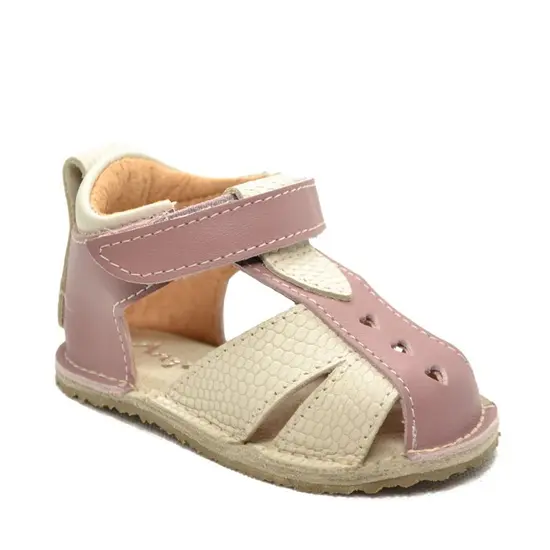 Sandale copii din piele naturala cu talpa flexibila vibram, crem lila- RO-101-11-23-By Pebebe-