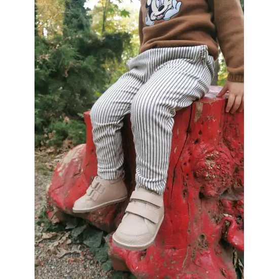 Ghete primii pasi, piele naturala, captuseala din blanita, talpa felxibila, cappuccino- RO-22-1-23-By Pebebe-