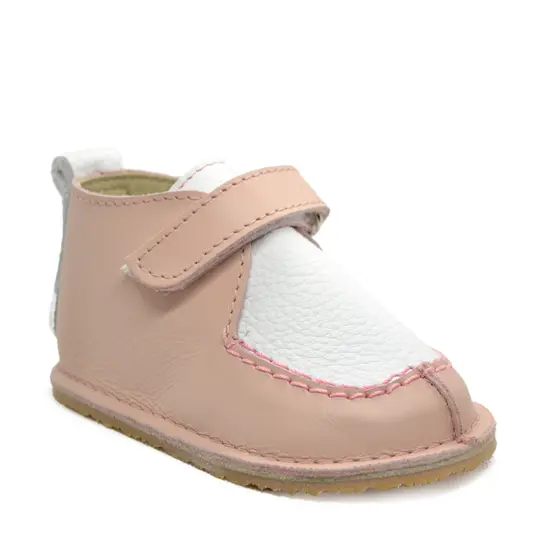 Pantofi din piele naturala pentru copii, talpa cauciuc, scai, Bubu, roz pudra / alb- RO-110-1-23-By Pebebe-
