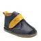 Ghete barefoot copii, piele naturala, talpa flexibila, bleumarin cu bareta galbena,- RO-104-bleumarin-galben-24-By Pebebe