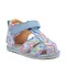 Sandale copii, barefoot, primii pasi, piele naturala, talpa flexibila, inchidere cu scai, albalbastru cu imprimeu- RO-103-6-24-By Pebebe