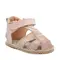 Sandale copii, primii pasi, piele naturala, talpa flexibila si inchidere cu scai, roz pudra cu imprimeu- RO-103-7-24-By Pebebe