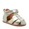 Sandale copii, barefoot, primii pasi, piele naturala, talpa flexibila, inchidere cu scai, crem auriu- RO-100-12-24-By Pebebe