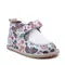 Pantofi din piele naturala pentru copii, talpa cauciuc, scai, Bubu, alb print fluturi- RO-110-8-24-By Pebebe