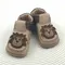 Pantofi barefoot copii primii pași din piele naturală cu talpă flexibilă – bej , maro cu model leu- RO-16-22-22-By Pebebe
