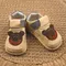 Pantofi barefoot copii primii pași din piele naturală cu talpă flexibilă – galben cu model ursulet- RO-16-23-22-By Pebebe