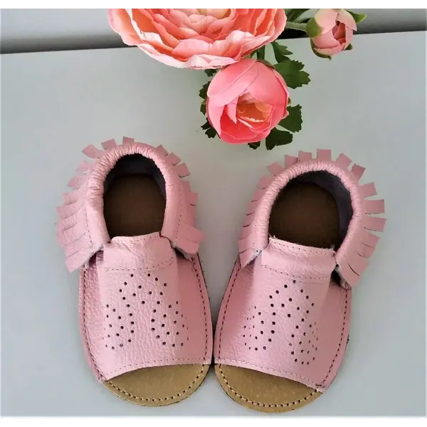 Sandale copii roz din piele moale  cu franjuri_PL005-roz-29_Pebebe