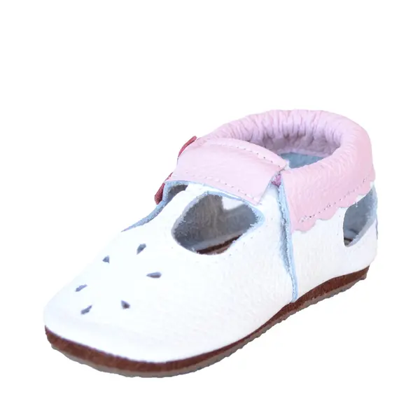 Sandale din piele moale albe cu fluturas mov_PL007-alb-29_Pebebe