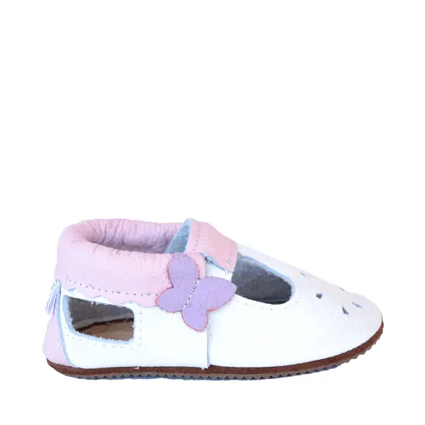 Sandale din piele moale albe cu fluturas mov_PL007-alb-29_Pebebe