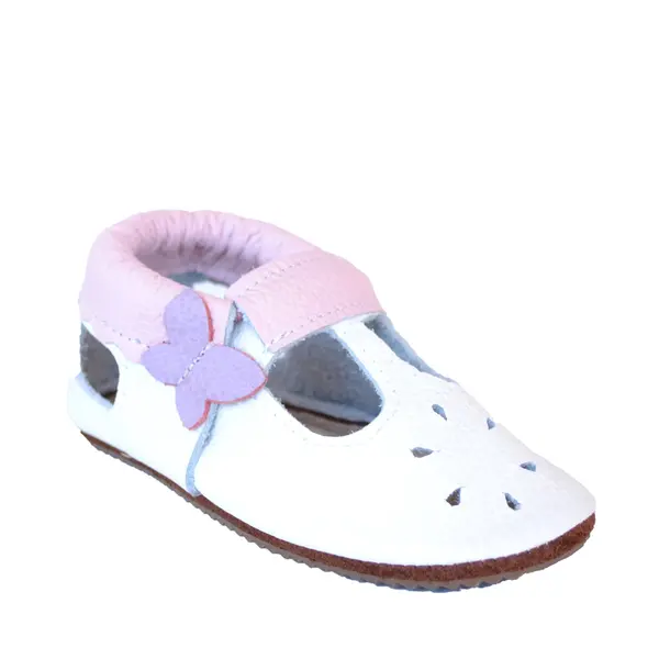 Sandale din piele moale albe cu fluturas mov_PL007-alb-29_Pebebe
