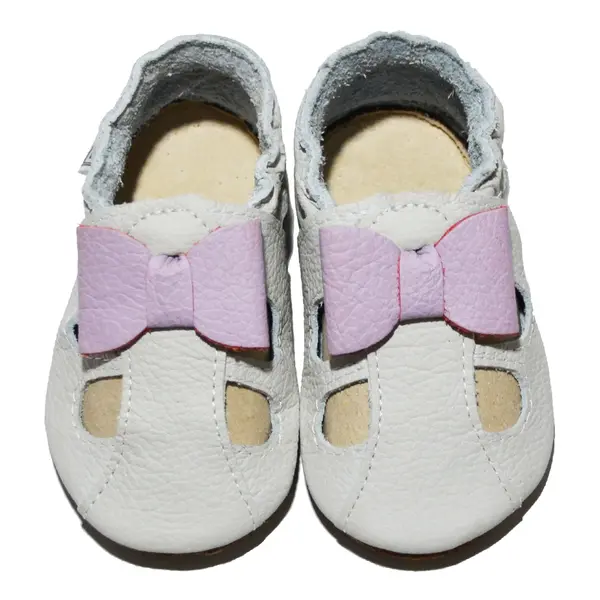 Sandale din piele moale gri cu fundita mov_PL009-gri-29_Pebebe