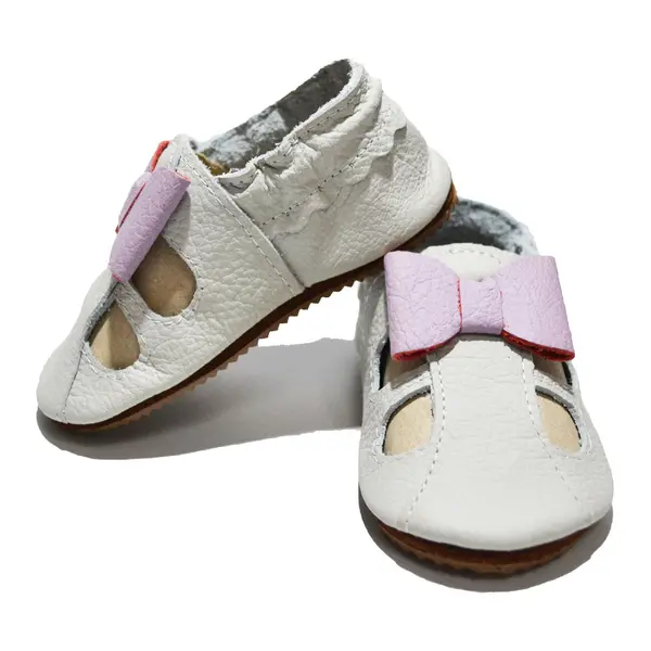 Sandale din piele moale gri cu fundita mov_PL009-gri-29_Pebebe