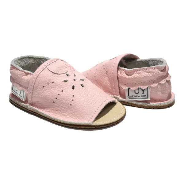 Sandale fetite roz din piele moale cu model perforat_PL006-roz-29_Pebebe