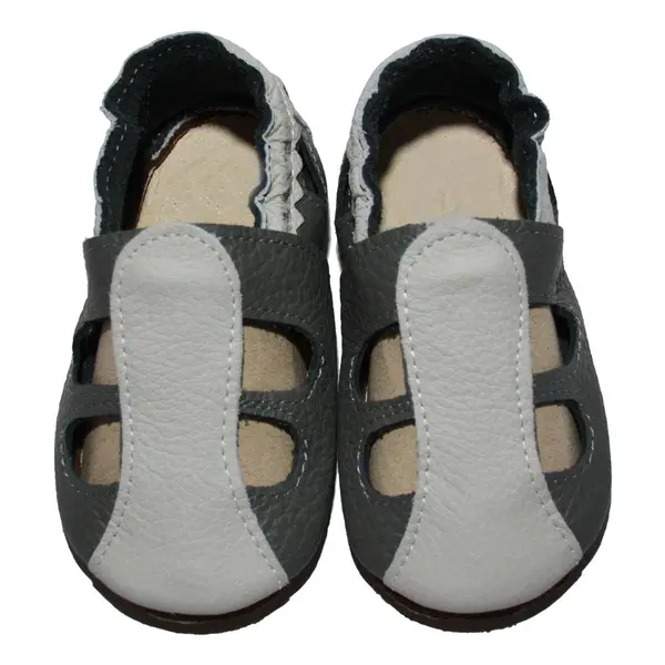 Sandale gri din piele moale cu decupaje_PL004-gri-29_Pebebe