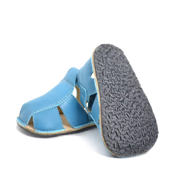 Sandale din piele naturală  cu scai și talpă din cauciuc flexibil, albastru, LUY_RO-12-Albastru-22_Pebebe