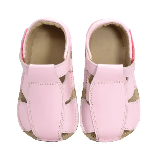 Sandale din piele naturală  cu scai și talpă din cauciuc flexibil, roz, LUY_RO-12-Roz-21_Pebebe