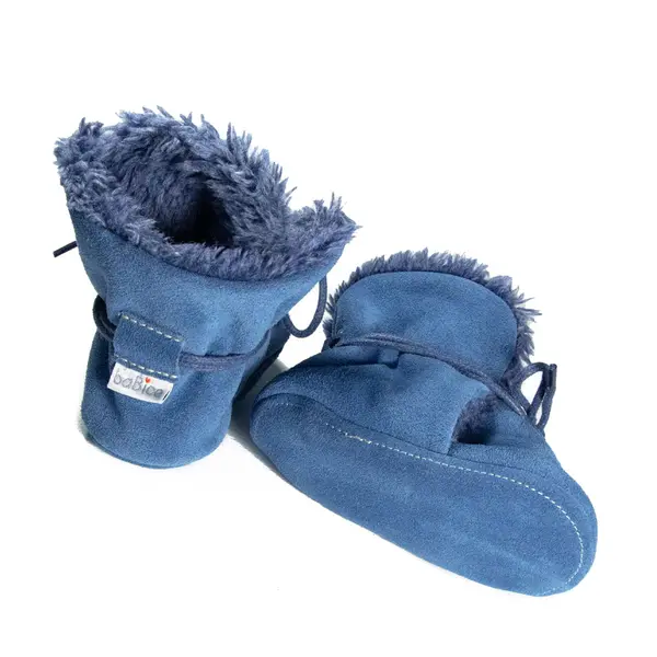 Cizme din piele intoarsa, cu talpa din piele, imblanite, albastru, Babice_NBW-103/16-17_Pebebe
