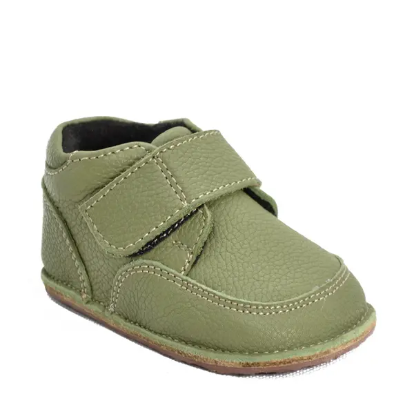 Ghete barefoot copii, din piele naturala cu scai, captuseala textila si talpa din cauciuc, verde, LUY_RO-17-2-18_Pebebe