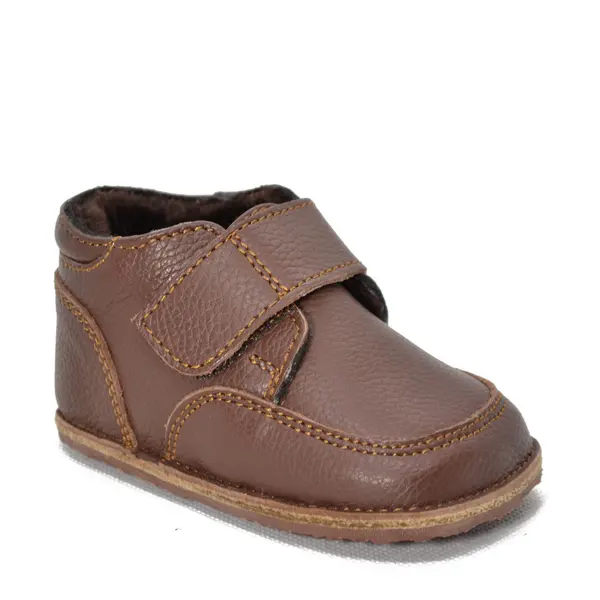 Ghete din piele pentru copii, scai, captuseala din blana naturala, maro, LUY_RO-18-13-18_Pebebe