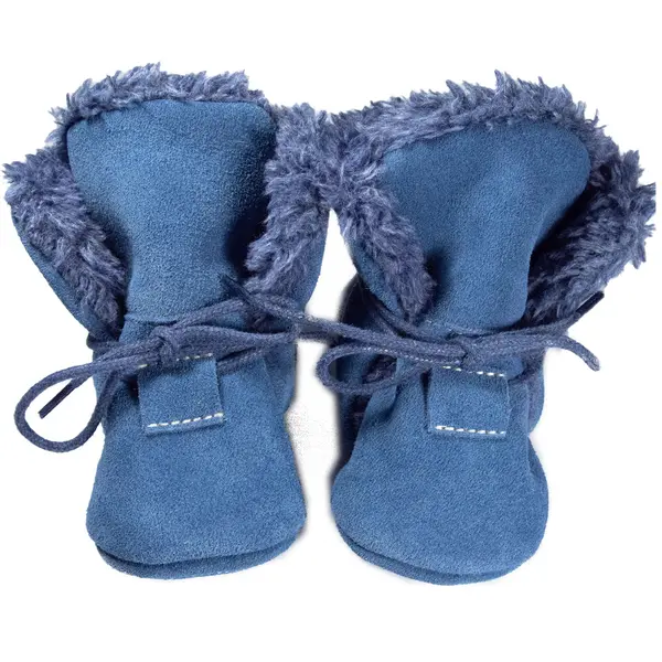 Cizme din piele intoarsa, cu talpa din piele, imblanite, albastru, Babice_NBW-103/16-17_Pebebe