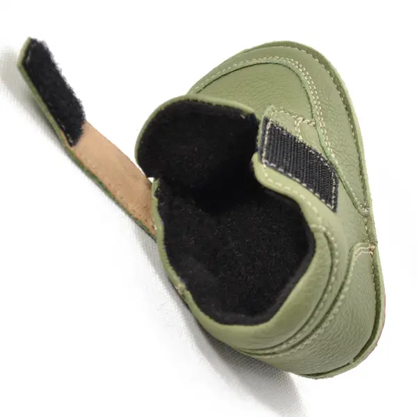 Ghete barefoot copii, din piele naturala cu scai, captuseala textila si talpa din cauciuc, verde, LUY_RO-17-2-18_Pebebe