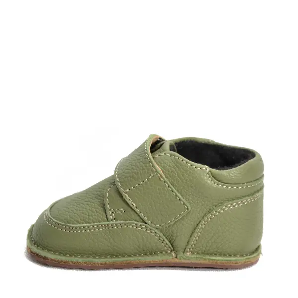 Ghete barefoot copii, din piele naturala cu scai, captuseala textila si talpa din cauciuc, verde, LUY_RO-17-2-18_Pebebe