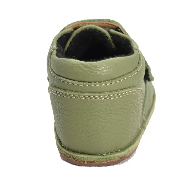 Ghete barefoot copii, din piele naturala cu scai, captuseala textila si talpa din cauciuc, verde, LUY_RO-17-2-18_Pebebe