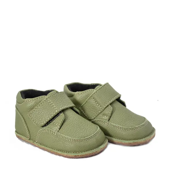 Ghete barefoot copii, din piele naturala cu scai, captuseala textila si talpa din cauciuc, verde, LUY_RO-17-2-18_Pebebe