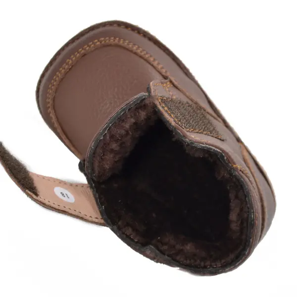 Ghete din piele pentru copii, scai, captuseala din blana naturala, maro, LUY_RO-18-13-18_Pebebe