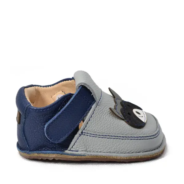 Pantofi primii pasi din piele naturala pentru copii, barefoot, talpa flexibila, model cu raton_RO-16-2-18_Pebebe