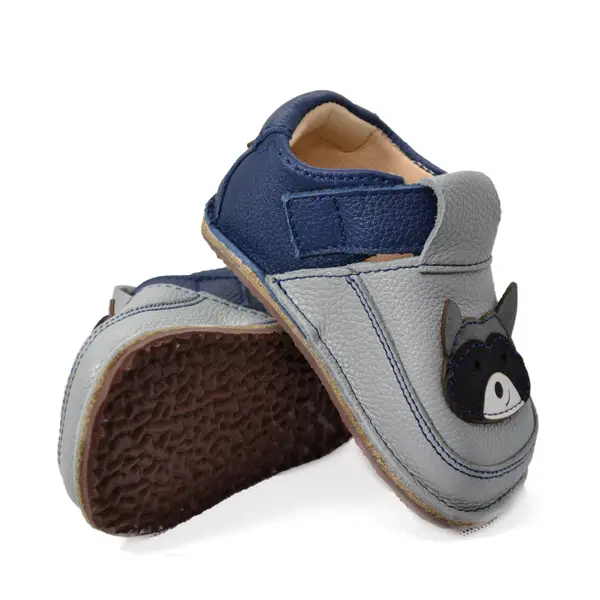 Pantofi primii pasi din piele naturala pentru copii, barefoot, talpa flexibila, model cu raton_RO-16-2-18_Pebebe