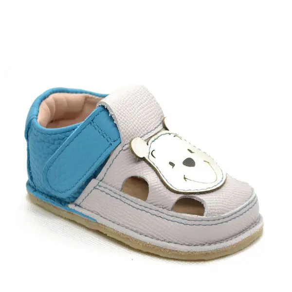 Sandale copii Barefoot primi pasi, talpă flexibilă de cauciuc, perforatii  laterale, urs Winnie, albastru_RO-20-6-24_Pebebe
