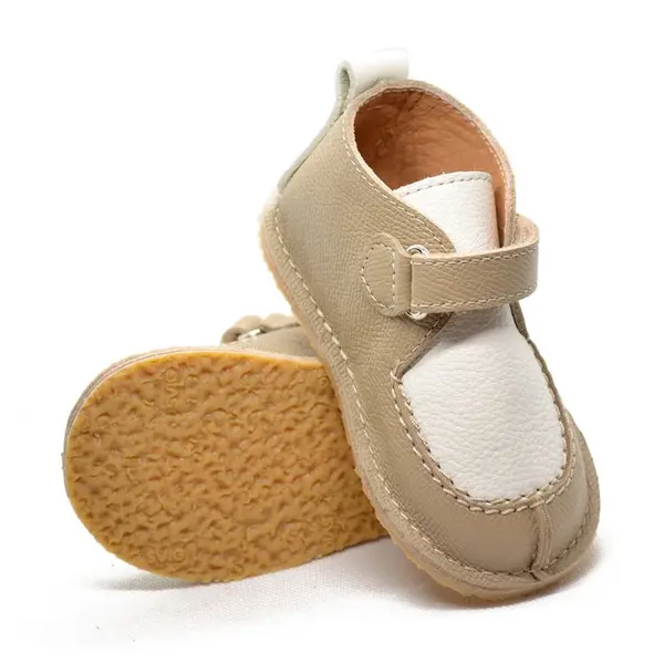 Pantofi din piele naturala pentru copii, talpa cauciuc, scai, Bubu, crem, bej_RO-110-crem-bej-23_Pebebe