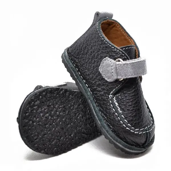 Pantofi din piele naturala pentru copii, talpa cauciuc, scai, Bubu, negru_RO-110-negru-18_Pebebe