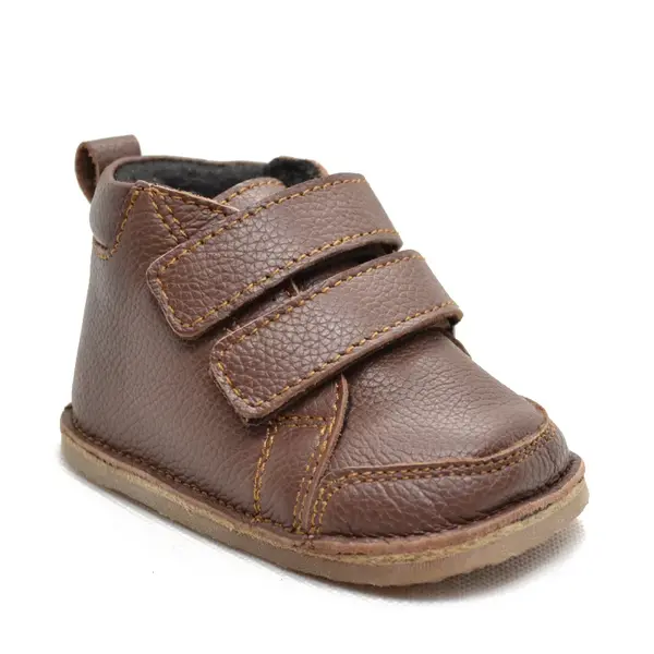 Ghete copii, barefoot, primii pasi, piele naturala, captuseala din blanita, talpa felxibila, maro inchis_RO-22-4-18_Pebebe