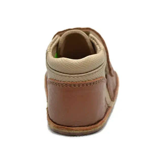 Ghete barefoot copii, din piele naturala cu scai si talpa din cauciuc, maro cu bej, LUY_RO-14-maro-23_Pebebe