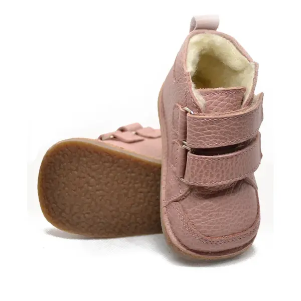 Ghete copii, barefoot, primii pasi, piele naturala, captuseala din blanita, talpa felxibila, roz prafuit_RO-22-3-22_Pebebe