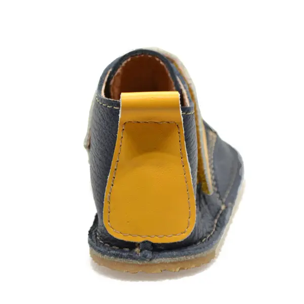 Ghete barefoot copii, piele naturala, talpa flexibila, bleumarin cu bareta galbena,_RO-104-bleumarin-galben-17_Pebebe