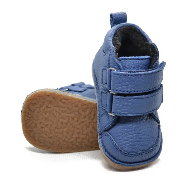 Ghete copii, barefoot, primii pasi, piele naturala, captuseala din blanita, talpa felxibila, albastru cerneala_RO-22-2-18_Pebebe