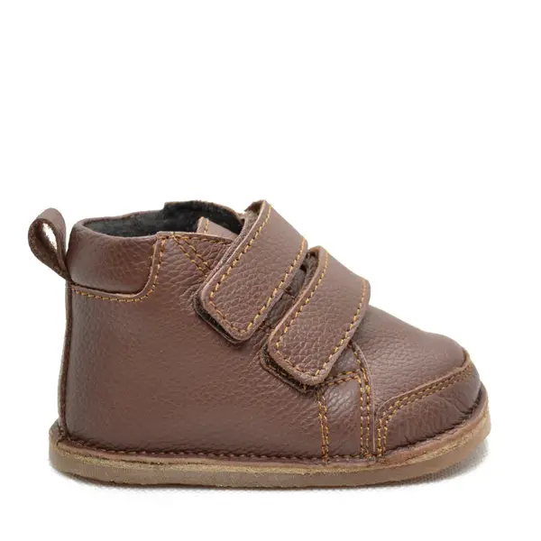 Ghete copii, barefoot, primii pasi, piele naturala, captuseala din blanita, talpa felxibila, maro inchis_RO-22-4-18_Pebebe