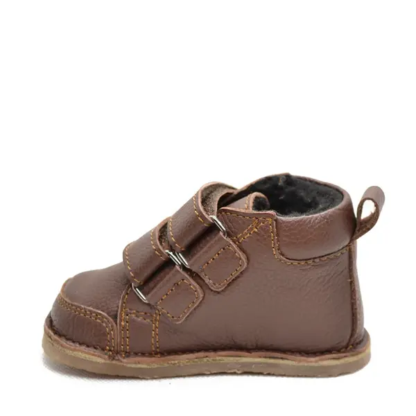 Ghete copii, barefoot, primii pasi, piele naturala, captuseala din blanita, talpa felxibila, maro inchis_RO-22-4-18_Pebebe