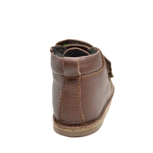 Ghete copii, barefoot, primii pasi, piele naturala, captuseala din blanita, talpa felxibila, maro inchis_RO-22-4-18_Pebebe