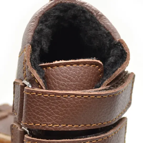 Ghete copii, barefoot, primii pasi, piele naturala, captuseala din blanita, talpa felxibila, maro inchis_RO-22-4-18_Pebebe