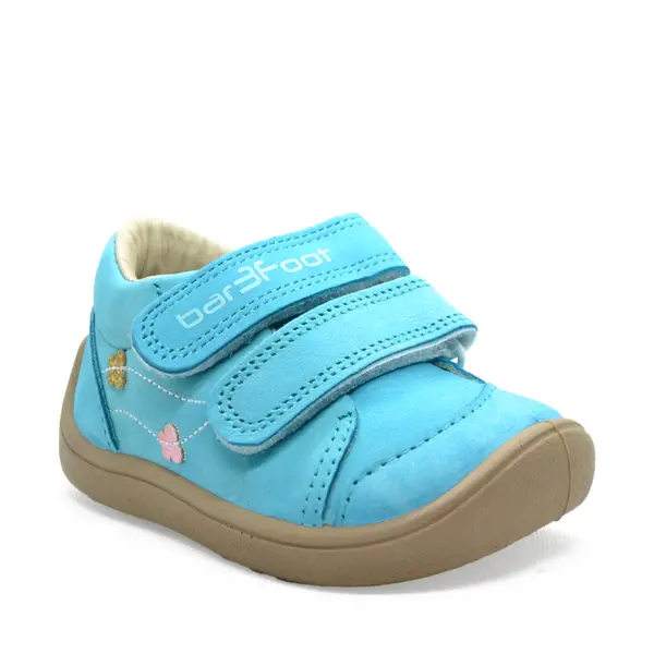 Pantofi din piele naturala, talpla flexibila, albastru, fluturi, Bar3foot_5907813974281_Pebebe