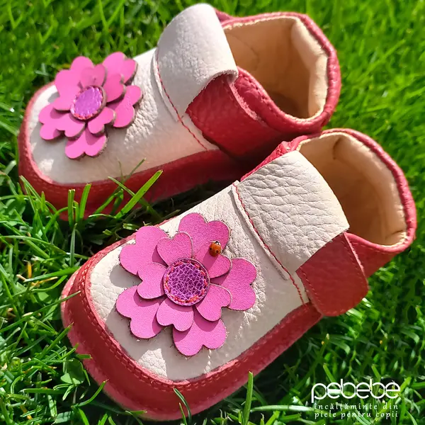 Pantofi barefoot copii, piele naturala, talpa flexibila, floare_RO-16-12-22_Pebebe