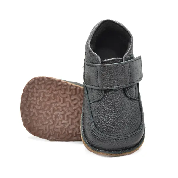 Ghete barefoot copii, din piele naturala cu scai, captuseala textila si talpa din cauciuc, negru_RO-17-12-22_Pebebe