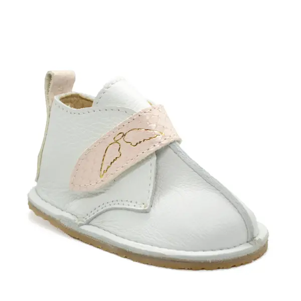 Ghete barefoot copii, piele naturala, talpa flexibila, alb cu roz_RO-104-3-22_Pebebe
