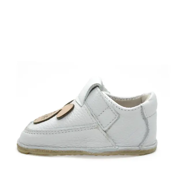 Pantofi barefoot copii, primii pasi, piele naturala, talpa flexibila, alb, model cu iepuras_RO-16-15-22_Pebebe