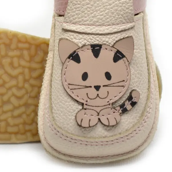 Pantofi barefoot copii, piele naturala, talpa flexibila,  nude cu roz prafuit, pisica_RO-16-14-22_Pebebe